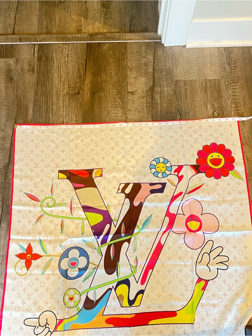 Louis Vuitton Multicolor Floral LV Silk Scarf with Pink Border - Picture 7 of 7
